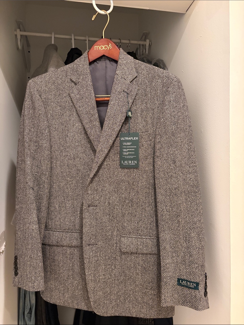 Lauren Ralph Lauren Beige and Gray Herringbone Sport Coat